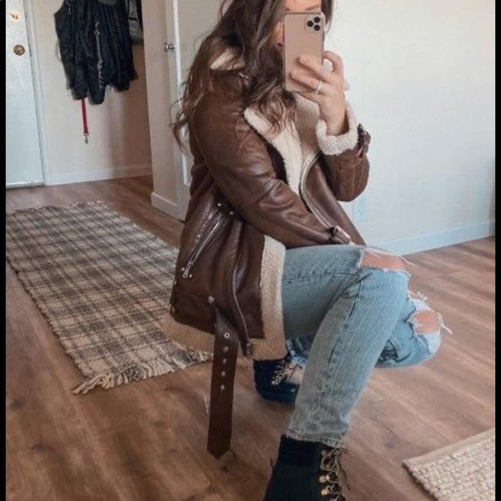 Leather Sherpa Aviator Jacket
